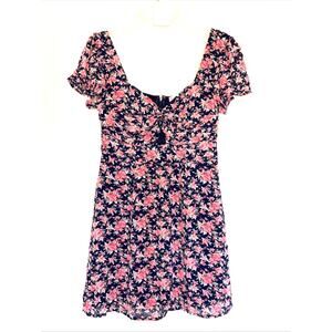 Altard State Navy Blue Allover Floral Cutout Ruffle Chiffon Mini Dress Medium